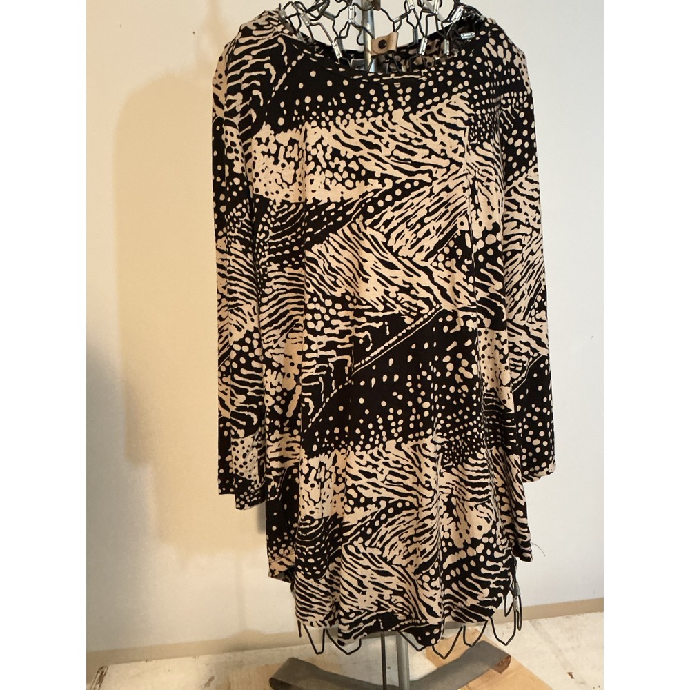JM Collection Womens Black Tan Abstract Print Tunic Top Long Sleeve Stretch S